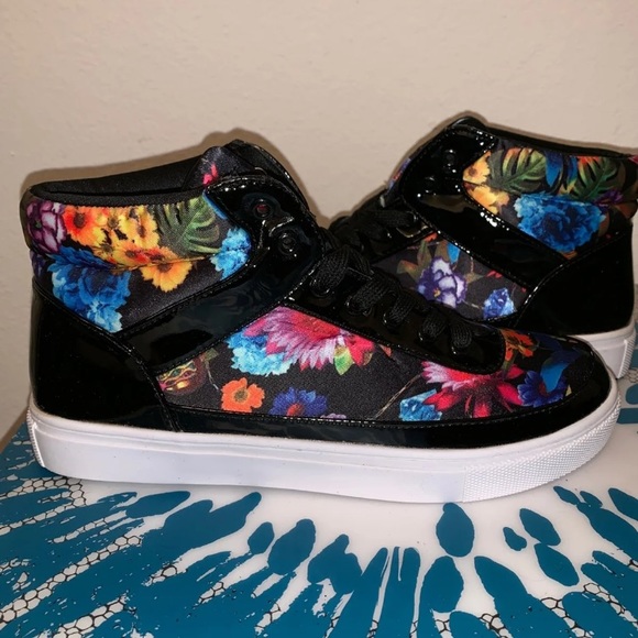 Fashion Nova Shoes - Black Floral Mid/Hi-Top Sneakers